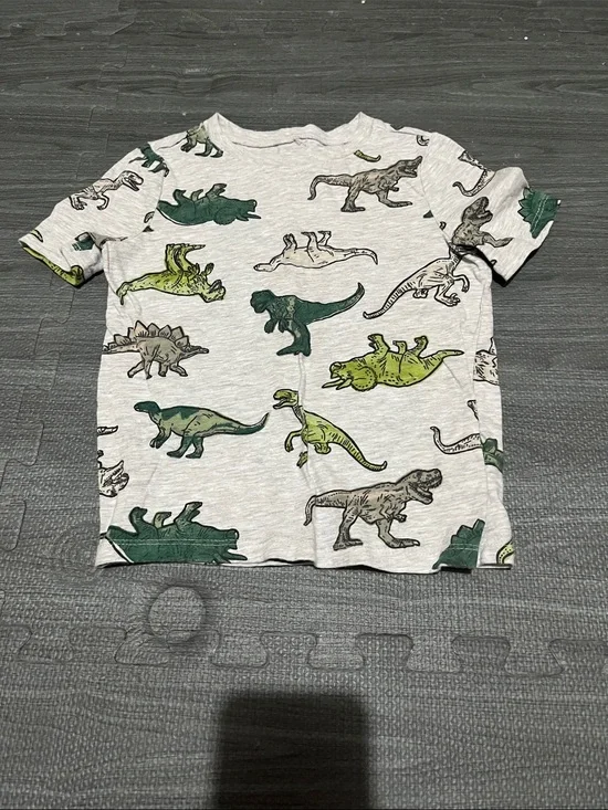 Old Navy Light Gray Tee with Green Dinosaur Prints