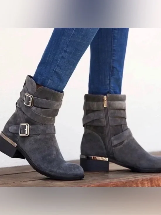 VINCE CAMUTO WEBEY SUEDE LEATHER MOTO BOOTS GREY SZ 9M