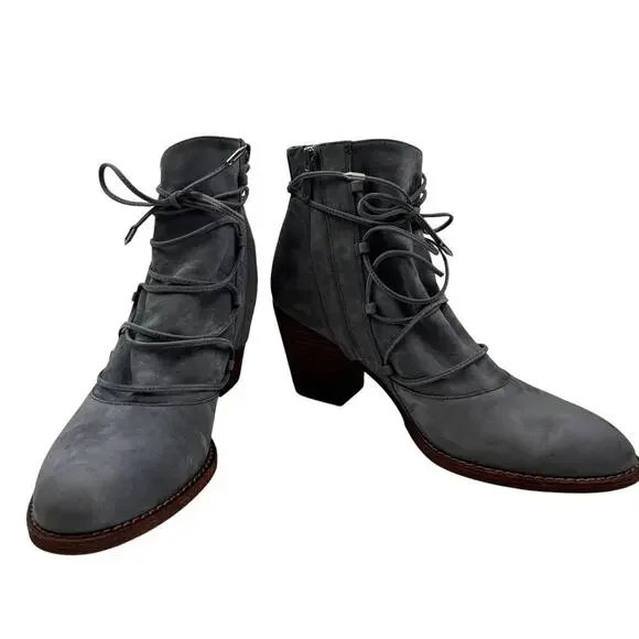 Sam Edelman Millard Boho Gray Soft Suede Lace Up Booties Women's Size 9