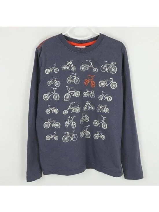 Hanna Andersson Boys Size 10 Blue White Bicycle Graphic Crewneck Long Sleeve Tee