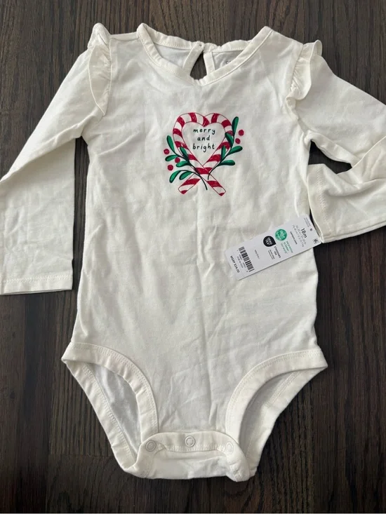 Carter's Cream Long-Sleeve One-Piece Bodysuit with Candy Cane Heart