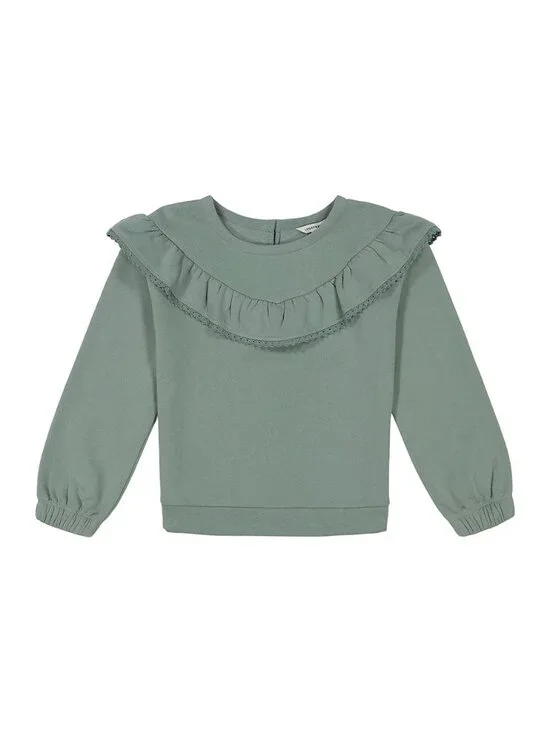 NWT New Lucky Brand Girls Ruffle Fleece Top In Chinois Green Size 7