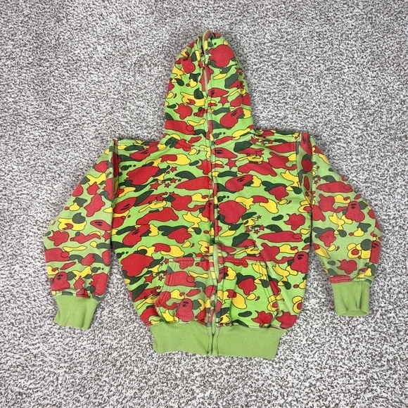Vintage A Bathing Ape BAPE Hoodie Boy Medium Psyche Camo Full Zip Rasta Pharrell