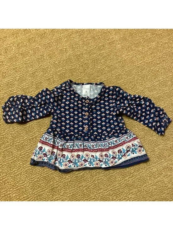 Carter's Infant Girl Blouse 6 Months Boho Blue Floral Top Hippie