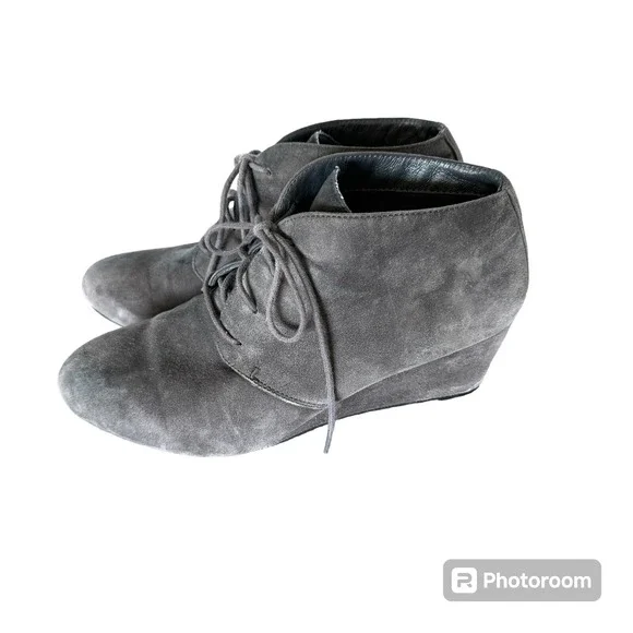 Vionic Becca Wedge Suede Lace‎ Up Elevated Booties Womens 9 Casual Classic