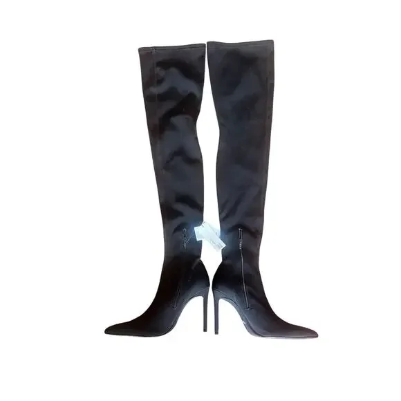 ZARA Women’s US 7.5 EU 38 Black Thigh-High Stretch Pointed Toe Stiletto Pull-On