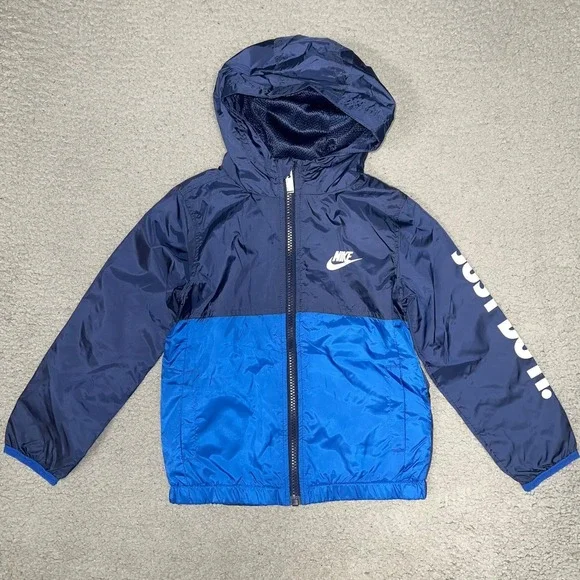 Nike Just Do It Hoodie Youth Size 4T Blue Color Block Water Resistant Windrunner