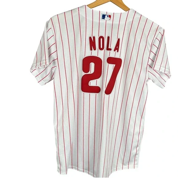 Nike Philadelphia Phillies Aaron Nola 27 Pinstripe Jersey Boys Large 14/16 White