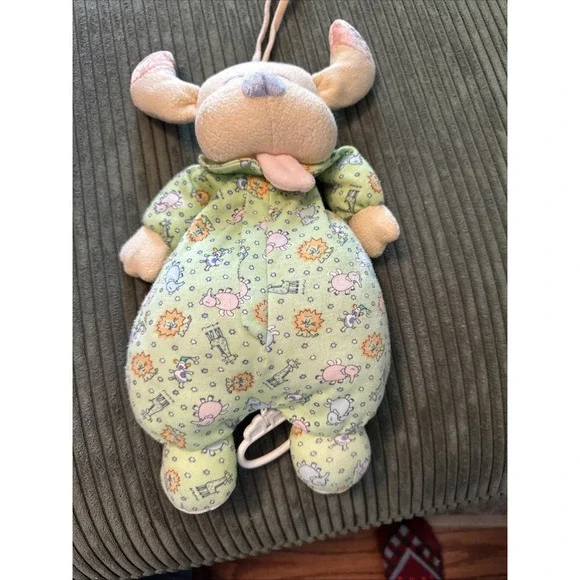 Carter's Vintage Green Dog Puppy  Animals Musical Crib Pull Stuffed Plush Works