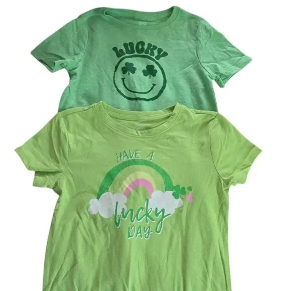 Wonder Nation Girl's Green Set of 2 5T/ 7-8 St Paddy’s Day Tshirts
