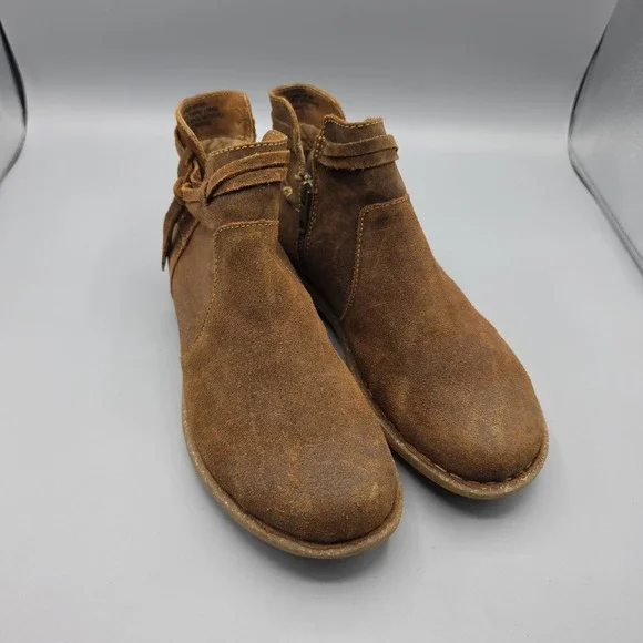 Born Wynter II Boots Womens 7 Brown Leather Chukka Booties Wrap Tie‎ Zipper