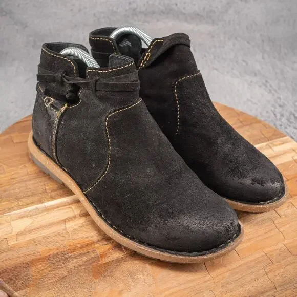 Born Boots Womens Sz 7.5 Black Wynter Suede Leather‎ Distressed side Zip Comfort
