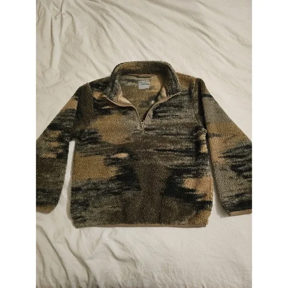 Cat & Jack Boys‎ Sherpa Fleece Quarter Zip Pullover Youth S 6/7 Camo