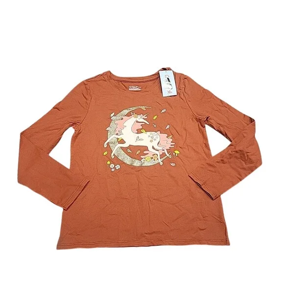 Cat & Jack Girls Long Sleeves Graphic Tee Shirt Medium Sz 8 Dark Chestnut Top