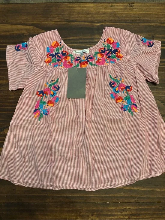 SEE AND BE SEEN girl's stripe  embroidered top large new
