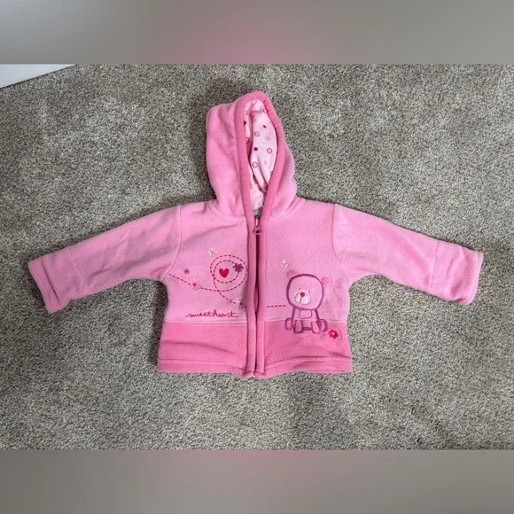 Vintage Baby Girl Carter’s Fleece Hooded Zip Up Bear 6 months