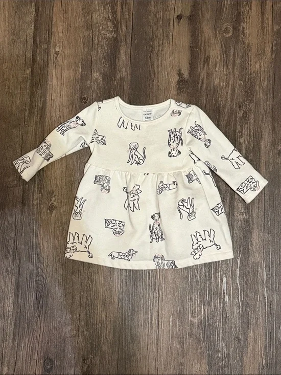 Cream Baby Dress with Puppy Print