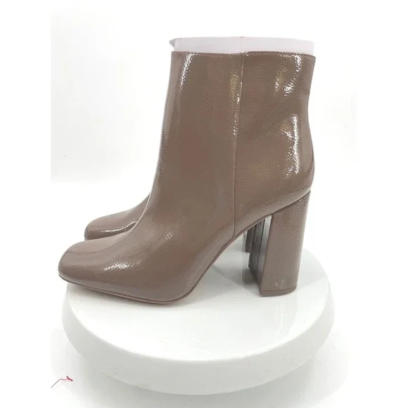 Michael‎ Kors Sterling Ankle Boots Womens 10 Taupe Patent Block Heel Square Toe