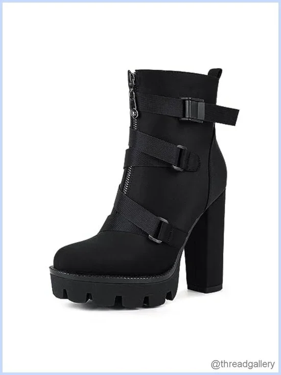 Platform Chunky Heel Combat Booties Ankle Boots Lace Up Zip
