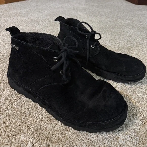 Bearpaw Skye Black Suede Leather Chukka  Boots Wool Lined Women Ankle Booties 10