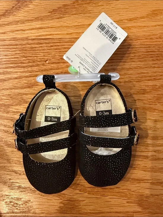 Carter's Black Sparkle Double-Strap Baby Mary Jane Shoes