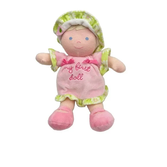 Carters My First Doll Pink Dress Hat Flower Rattle Embroidered Eyes Lovey Baby