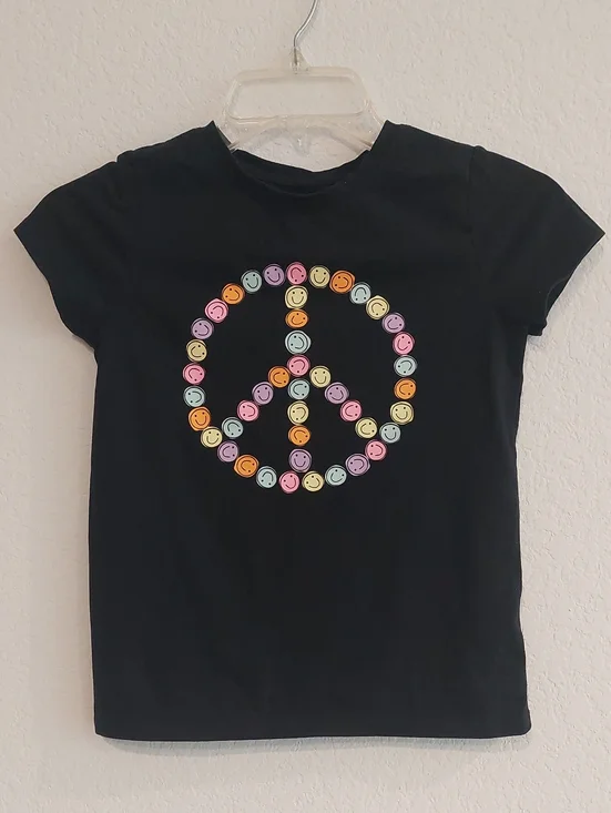 CAT & JACK Smiley-Face Peace Sign Black Short-Sleeve Tee-shirt NWOT