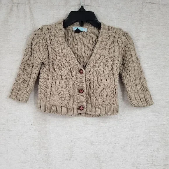 MINI Top Shop Oatmeal Kids Mushroom Colored Cable Knit Cardigan boys 6-12 months