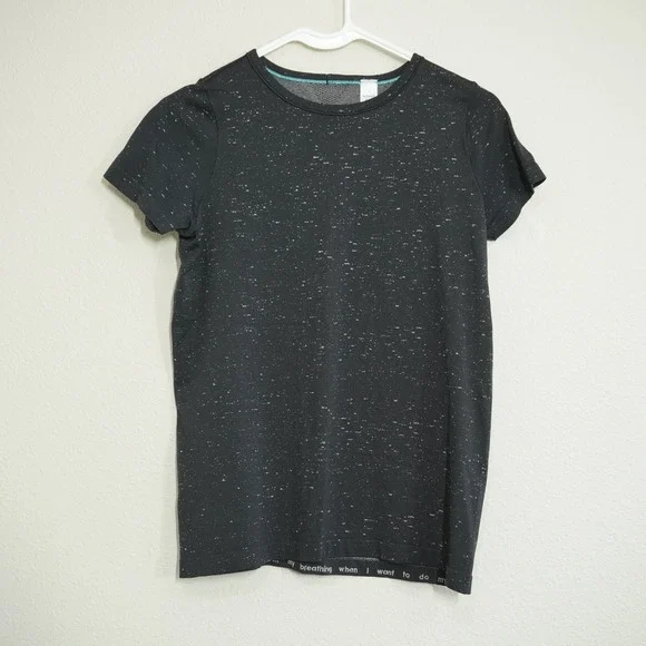 Ivivva by Lululemon Size 14 Fly Tech Short Sleeve T-Shirt Black White Speckle