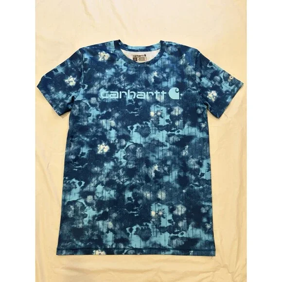 Carhartt Shirt Boy's Large (14-16) Blue Tie Dye Cool Fast Dry