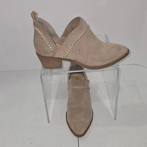 Sole Society Womens 7.5 Taupe Suede Braided Ankle Booties Pointed Toe AC445