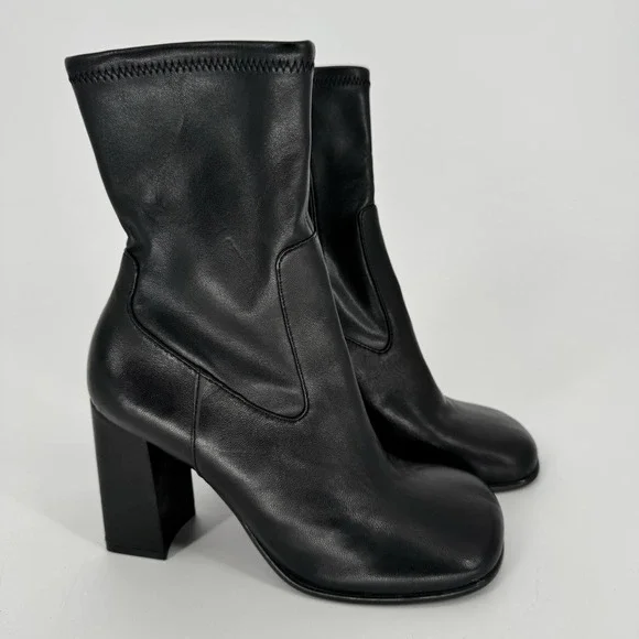 Mango MNG Black Boots Women's Size 6.5‎ EU 37 Chunky Heeled Round Toe Ankle