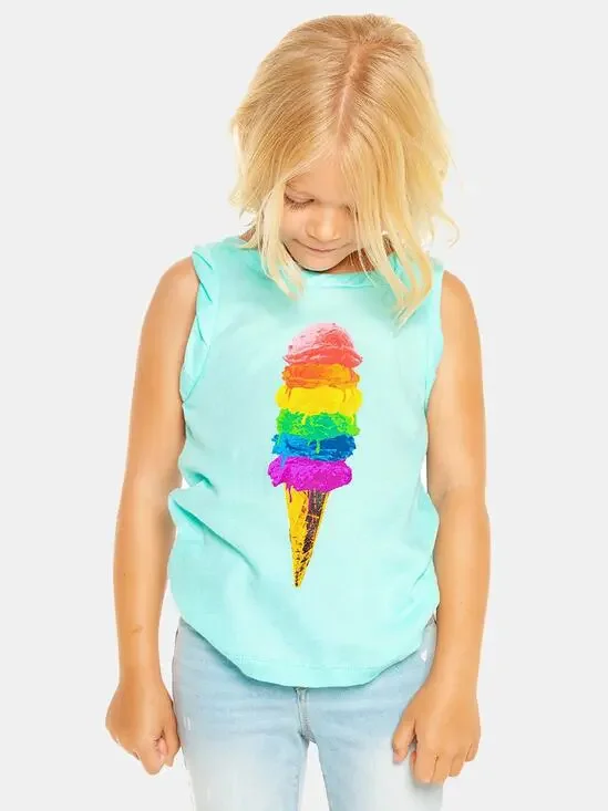 Chaser Girls' 3 Turquoise Every Scoop Ice Cream Graphic Cotton Tank Top C12-10