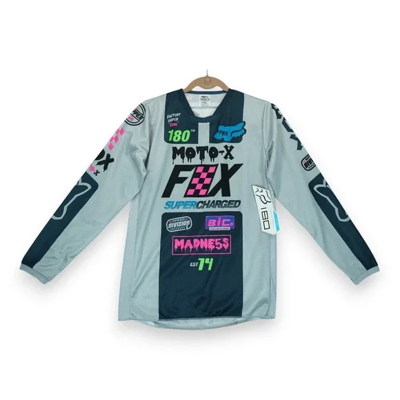 NWT Fox Racing 180 Youth Moto Jersey Supercharged Motocross YXL Gray‎ Dirt Bike
