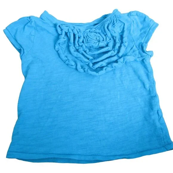 Old Navy Pullover T‎ Shirt Toddler Girls Size 12-18M Blue Short Sleeve Rose Tee