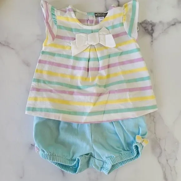 Petit confection 18 month Striped pastel spring promenade top bloomer set outfit