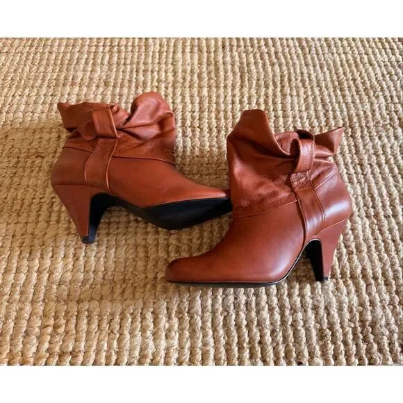 Steve Madden Brown Leather Slouch Ankle Boots Kitten Heel Size 9 M