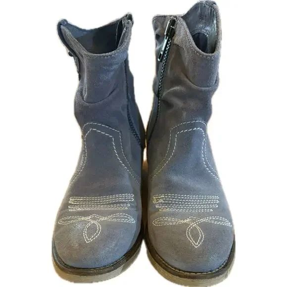 Sundance‎ Womens Western Ankle Boots Blue Suede Embroidered Side Zip 7.5