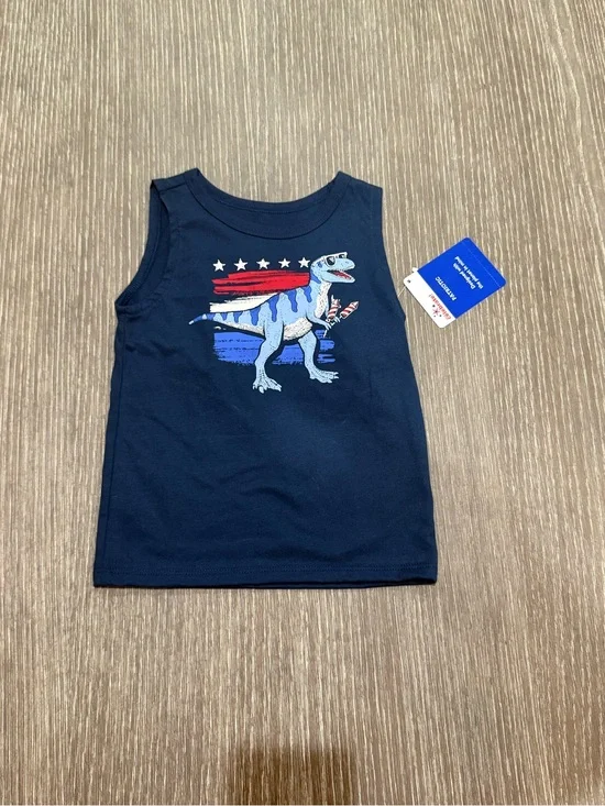 NWT Size 3T Way to Celebrate Navy Tank Top with Patriotic Dino Graphic