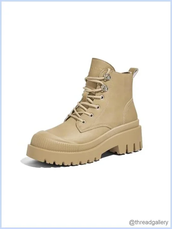 Platform Ankle Boots with Zipper Non-Slip Outsole Faux Leather Chunky Wedge