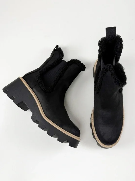 DV Dolce Vita Vandi Cozy Lug-Sole Platform Booties Womens 8.5 Black NEW