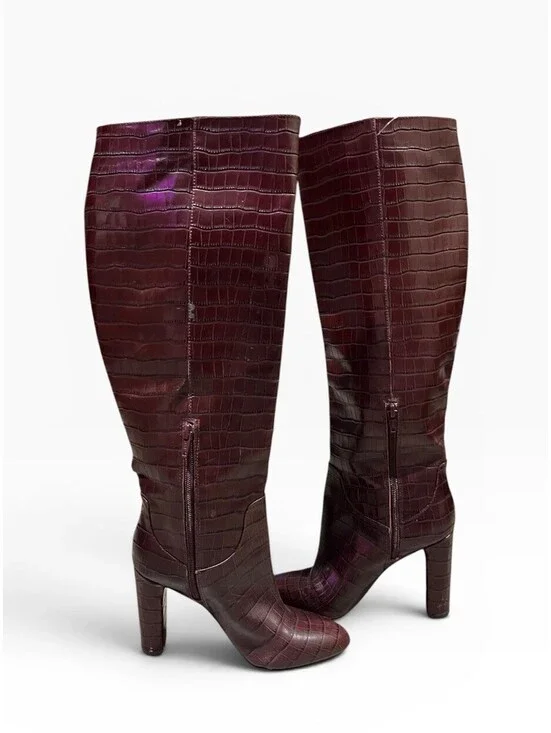 Antonio Melani Burgundy Croc Leather Knee High Boots Womens 6M AS IS TLC