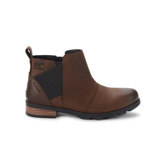 NWT Sorel Waterproof Emelie Brown Leather Ankle Boots‎ w/ elasticized gores US 7