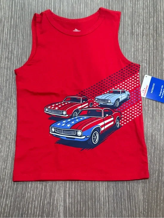 NWT Size 3T Way to Celebrate! Red Sleeveless Tank with Patriotic Car Graphic