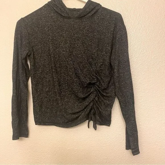 Zella girls black lightweight hoodie top stretch knit long sleeve M 8/10