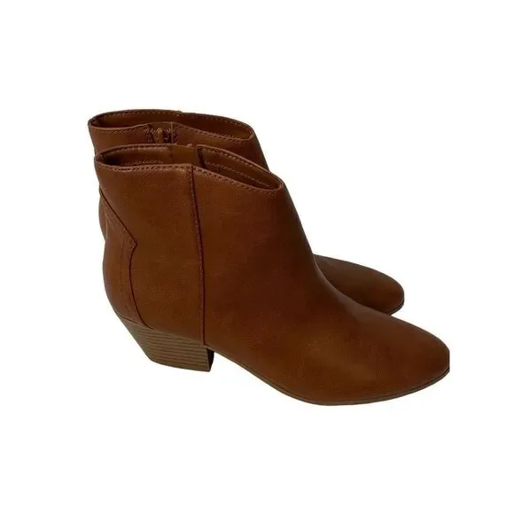 Indigo Rd. Women's Size 6.5 Tonda Brown Leather Zip Block Heel Ankle Boots