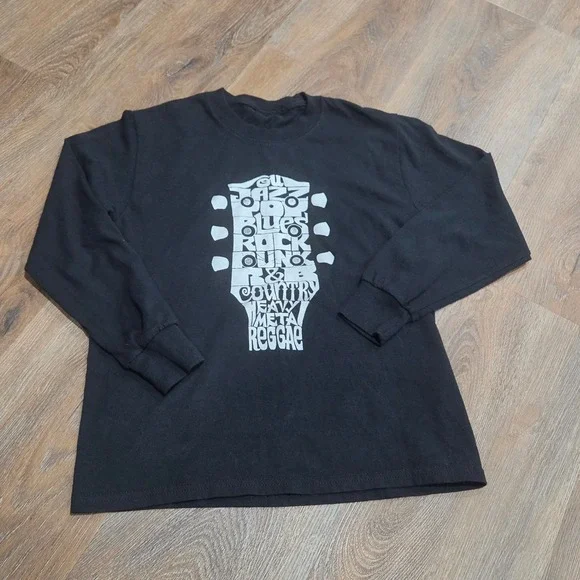 Port & Company Kids Black Guitar Genre Graphic Long Sleeve T-Shirt PC54YLS