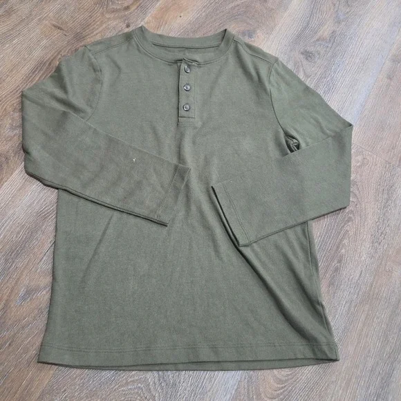Wonder Nation Boys Olive Green Long Sleeve Henley Shirt Size Medium 8 Casual Top