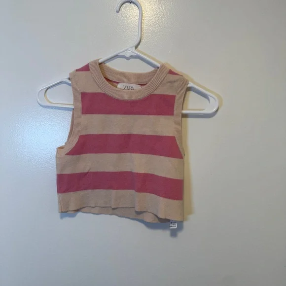 Zara Pink‎ and Tan Striped Crop Top girls size 11-12