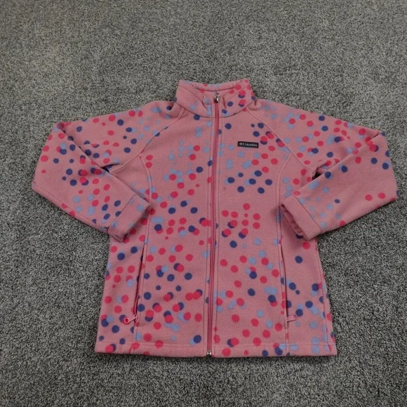 Columbia Sweater Girls XL 18/20 Pink Polka Dot Fleece Sweatshirt‎ Casual Preppy